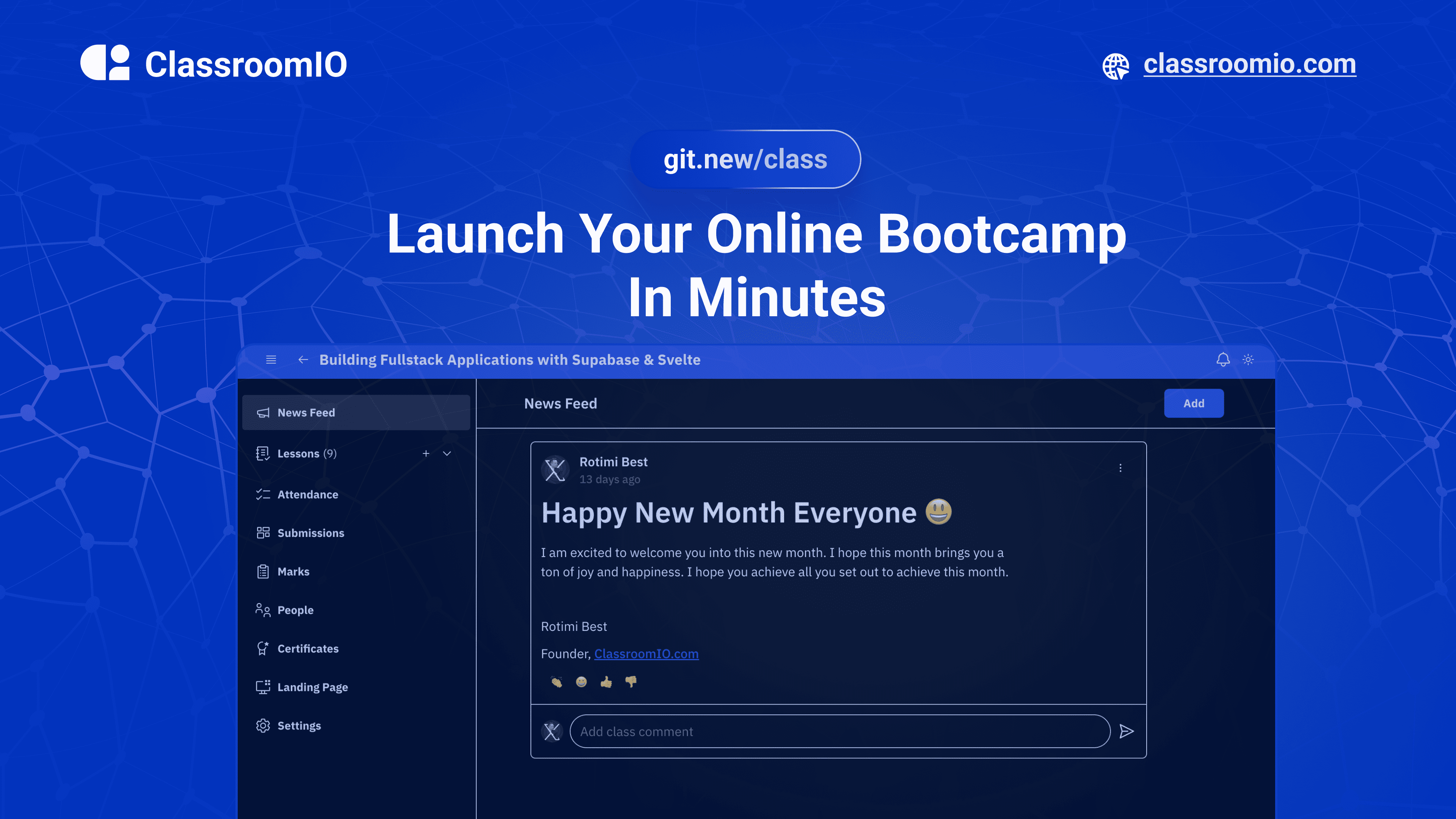 ClassroomIO is the easiest place to launch and scale your online bootcamp.